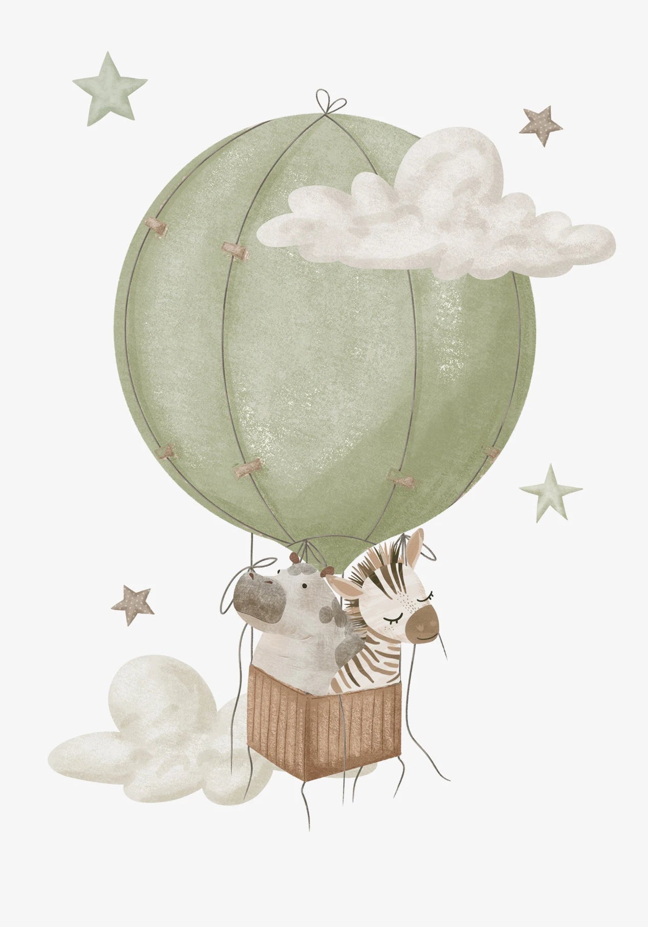 Kids Nursery Watercolor Canvas Wall Art | Monkey Lion Balloon Print