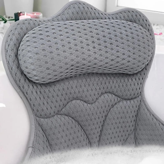 Luxury Bathtub Pillow – 6 Suction Cups, 4D Mesh Fabric, Grey Bath Accessories Peaceful Pleasures Health and Wellness United States