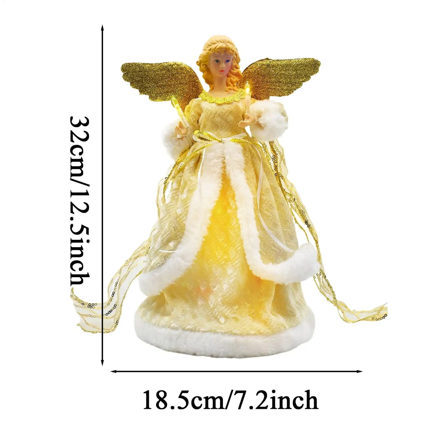 Christmas Tree Topper Angel Doll | Gold Holiday Figurine