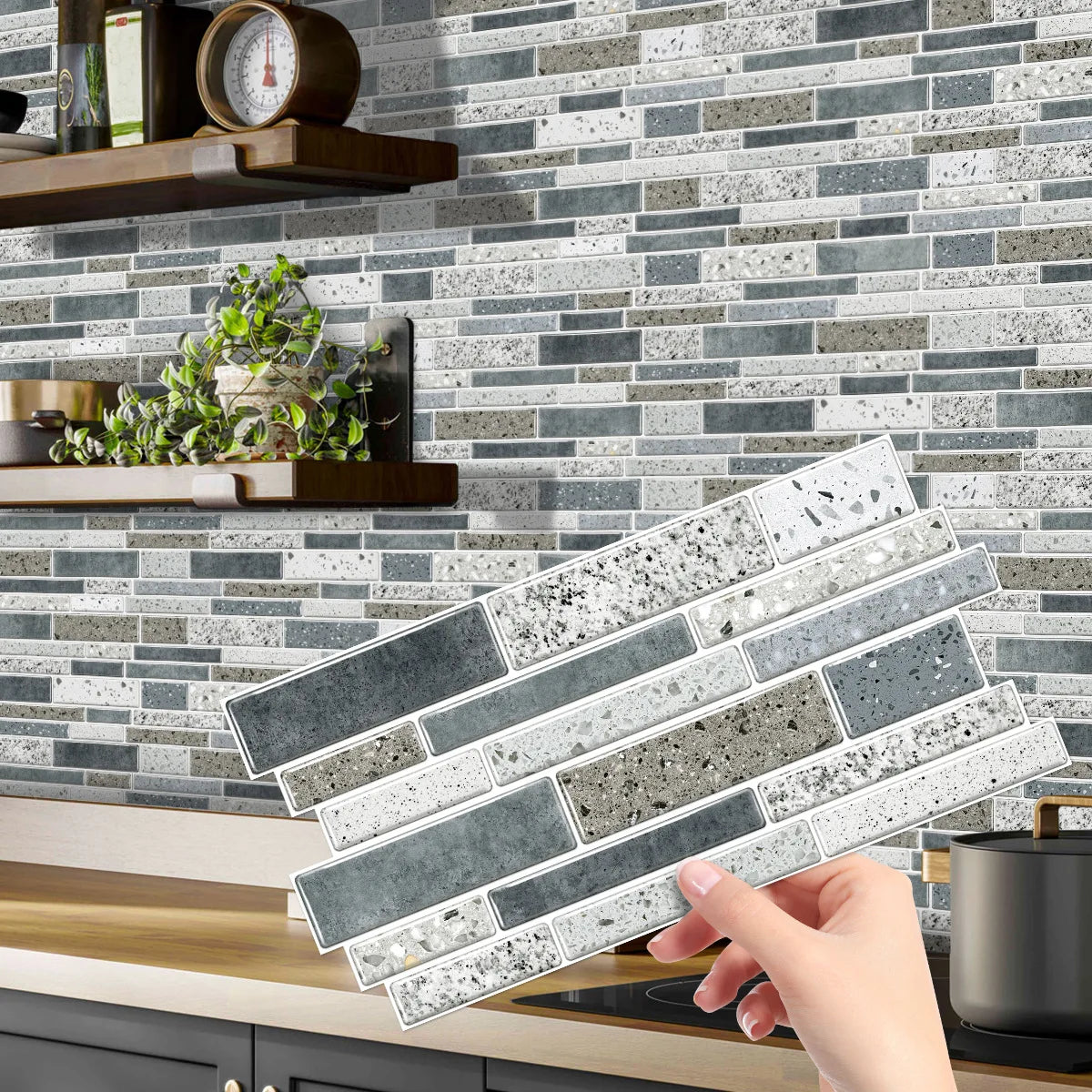 Crystal Film Marble Tile Wall Sticker, Waterproof and Oil-resistant Kitchen Bathroom Wall Decal, Self-adhesive Home Decor Peaceful Pleasures Health and Wellness XY-HTP-10 12x24.6cmx12pcs