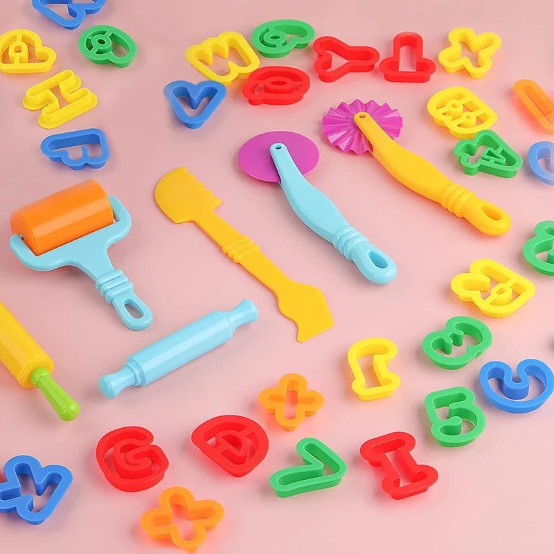 Puzzle Play Dough Tool Kids Number Letters Symbols Cutters Rollers