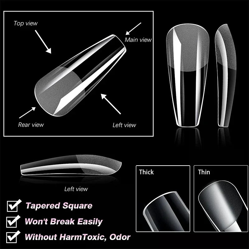 504 Pcs False Nail Tips Semi-Matte Finish Almond French Coffin Stiletto Oval Square Shapes With Front Edge Thickened Fingertips Peaceful Pleasures Health and Wellness