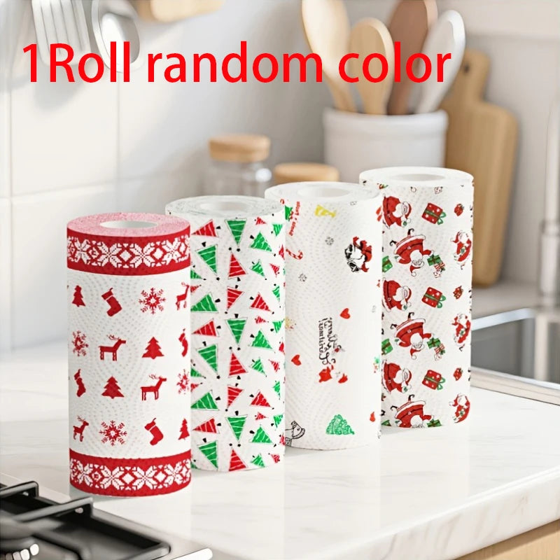 1 Roll Christmas Kitchen Paper Thickened Three-layer Disposable