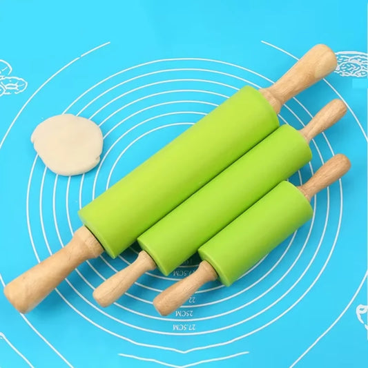 Non-Stick Silicone Rolling Pin Wooden Handle Pastry Dough Flour Roller Kitchen Cooking Baking Tool For Pasta Cookie Dough Peaceful Pleasures Health and Wellness