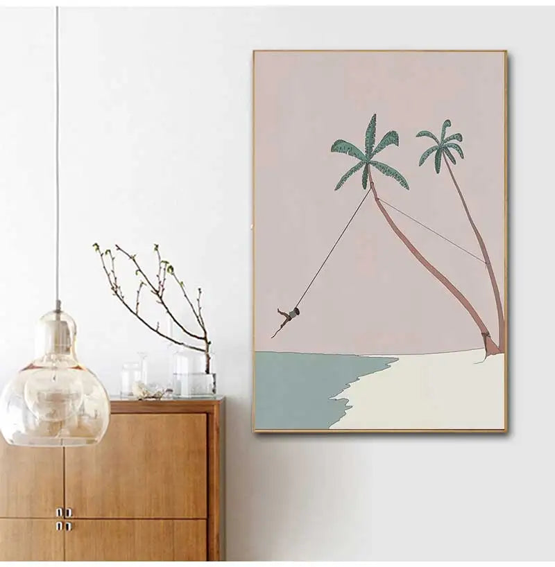 Minimalist Landscape Canvas Wall Art | Bicycle Surf Lake House