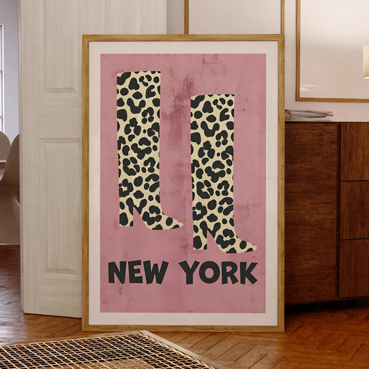 Pink Leopard Boots Canvas Wall Art | Fashion Print Poster Canvas Wall Art Peaceful Pleasures Health and Wellness