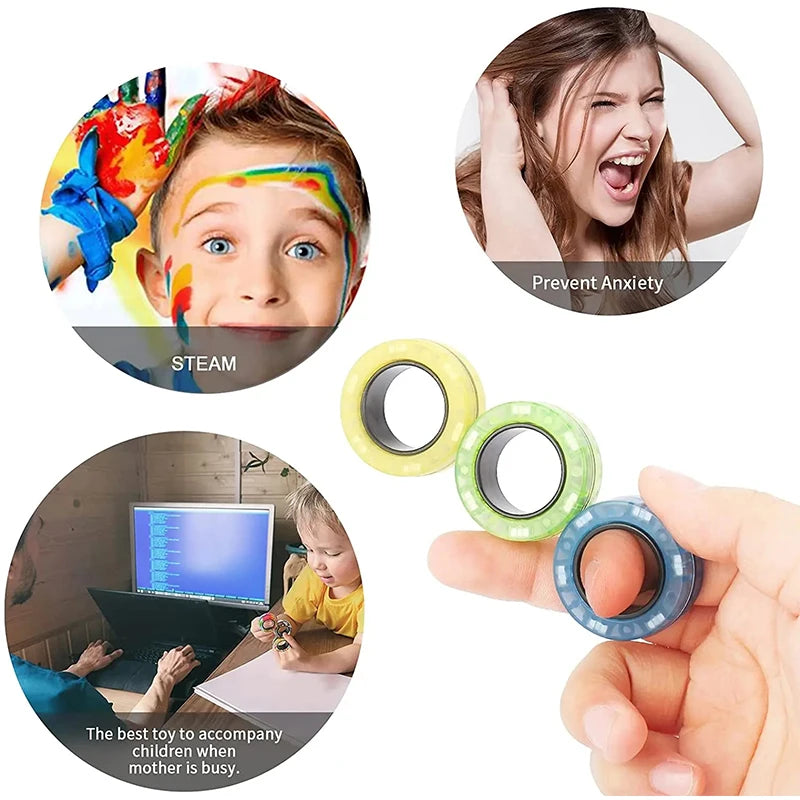 Magnetic Fidget Spinner Rings Set 3pc – Stress & Anxiety Relief