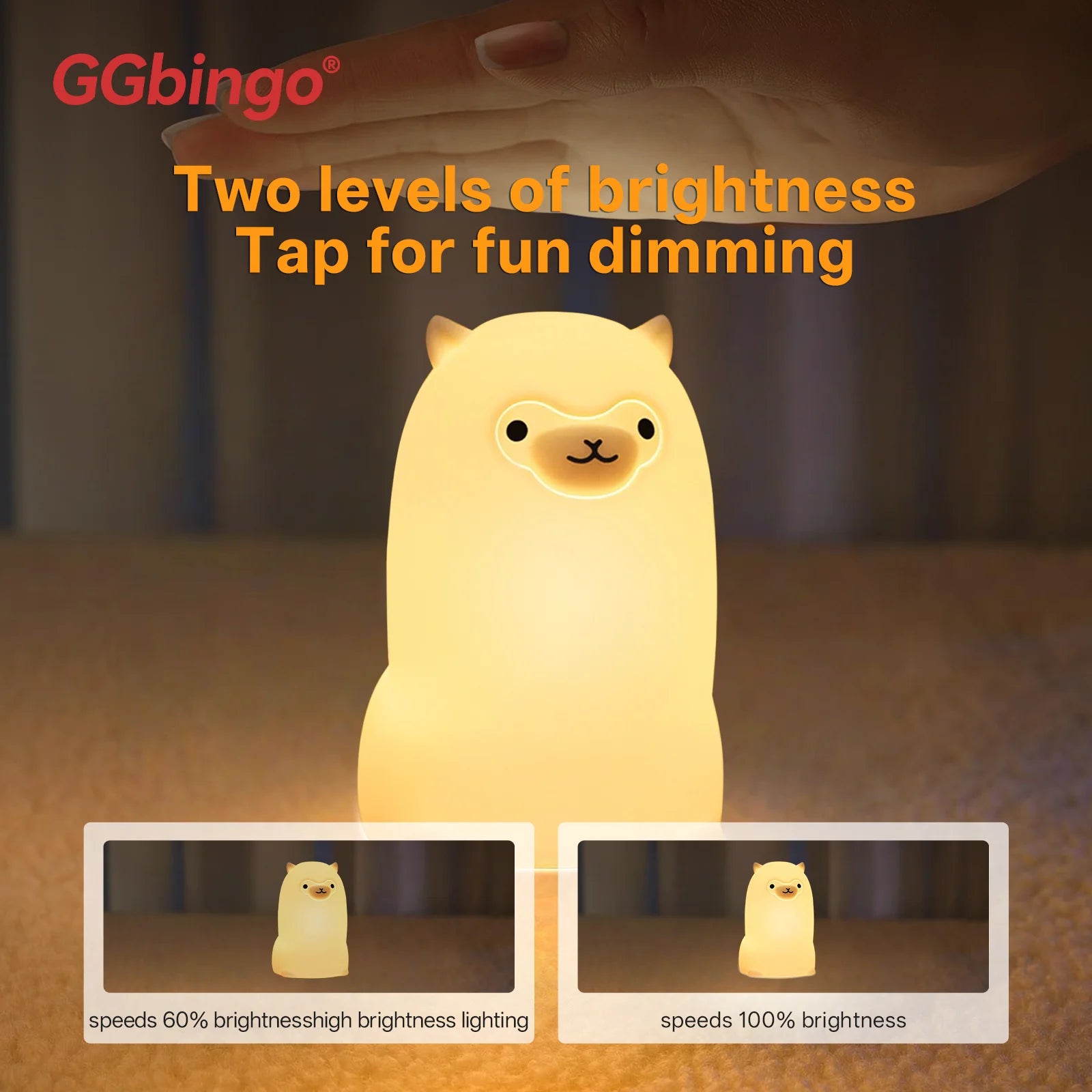 GGbingo LED Night light Touch Sensor RGB LED Alpaca USB Rechargeable Silicone Lamp for Children Baby Toy Festival Decor Peaceful Pleasures Health and Wellness