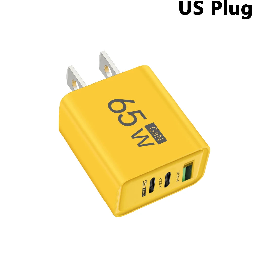 65W GaN USB-C Fast Charger 3-Port | iPhone Samsung Laptop