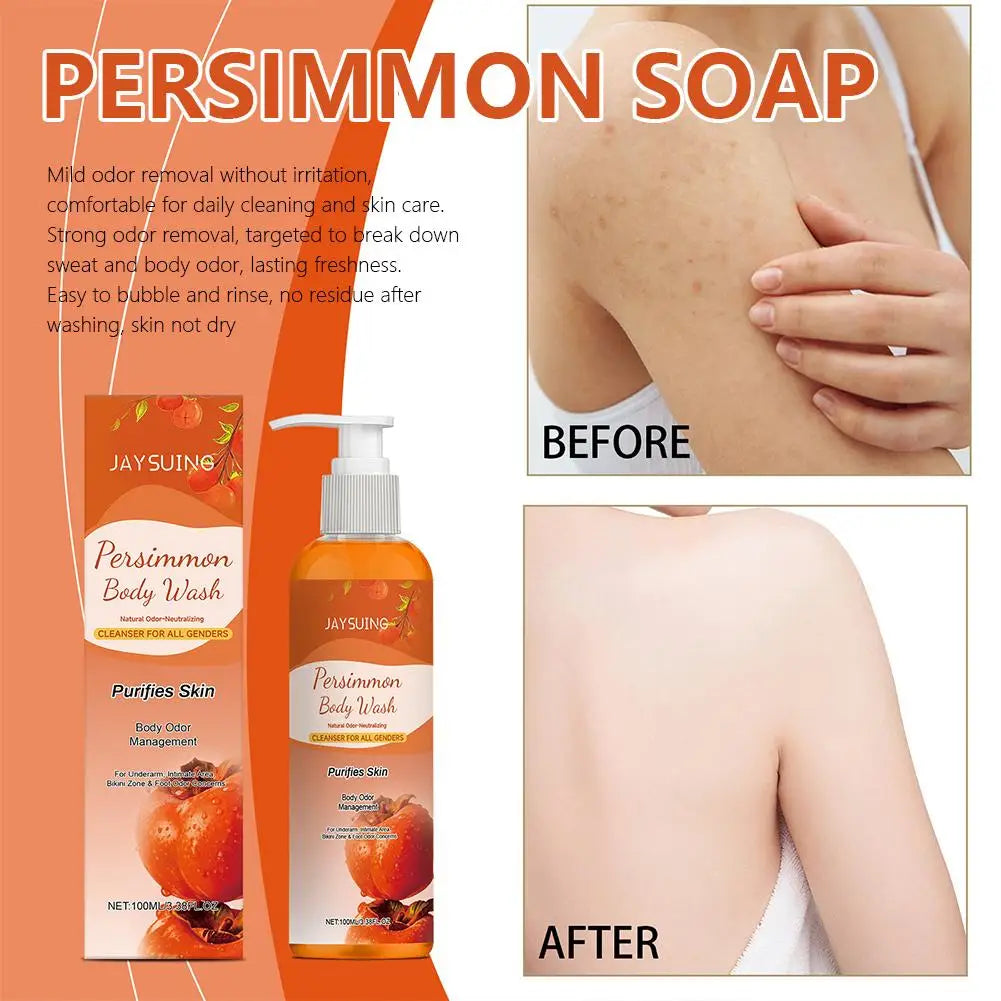 Persimmon Shower Gel Persimmon Extract For Men and Women Gentle on All Skin Types Deodorizing Soap Rose Scent Peaceful Pleasures Health and Wellness