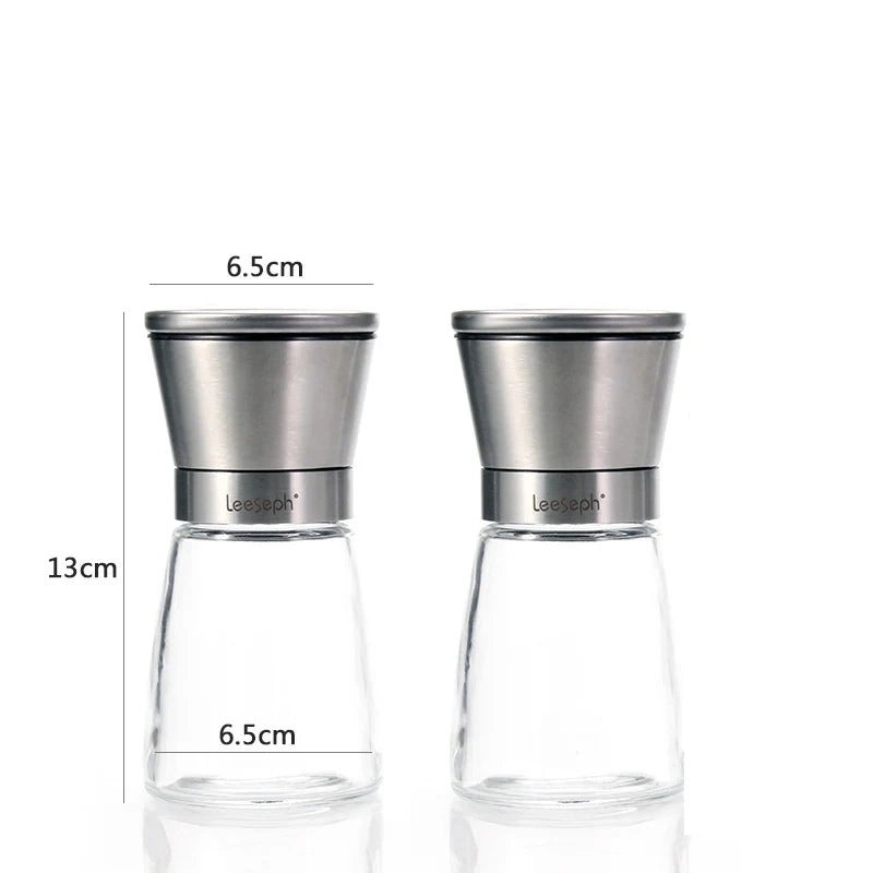 Salt and Pepper Grinder Set of 2, Premium Stainless Steel Spice Mill with Adjustable Coarseness, Manual Pepper Pepper Coffee Peaceful Pleasures Health and Wellness 2pcs