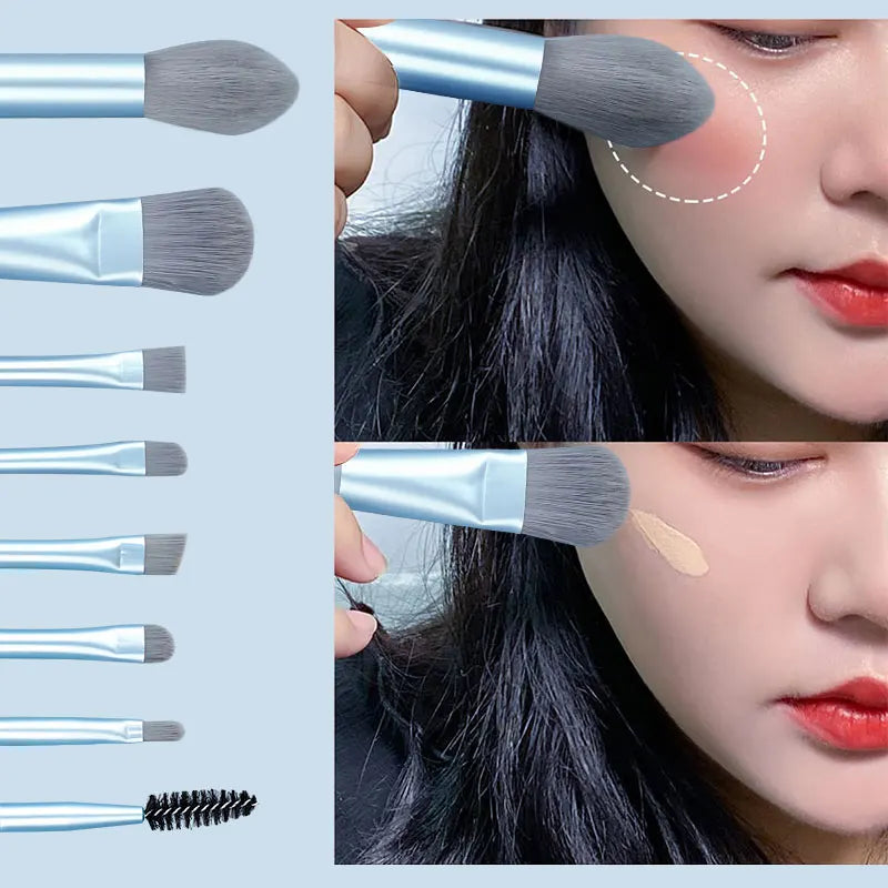 RUNTOIN 8-Piece Mini Makeup Brush Set | Portable Travel Kit