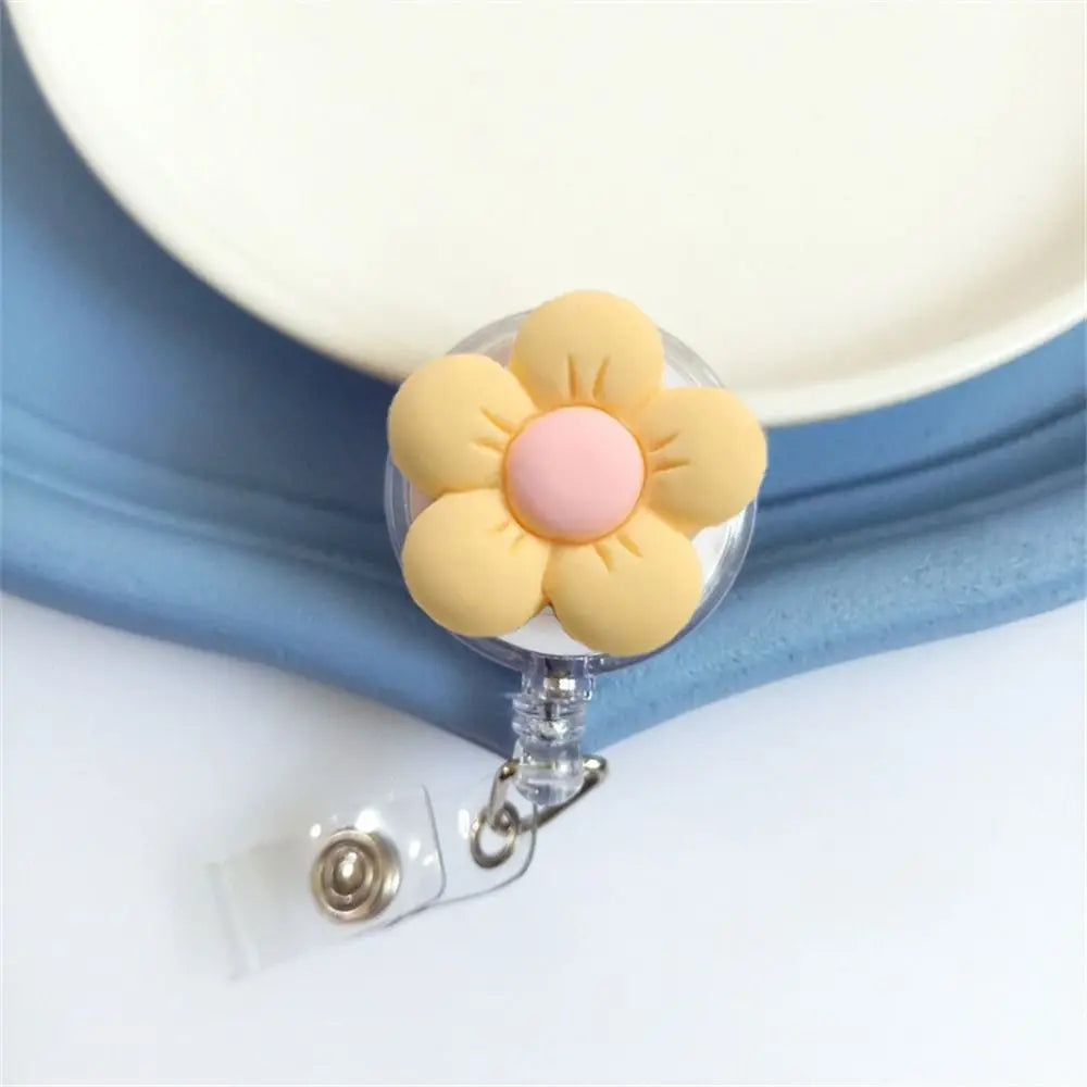 Retractable Nurse Badge Reel Cartoon Flora Chest Card Flower Badge Holder ID Card Work Card Easy Pull Buckle Peaceful Pleasures Health and Wellness Yellow