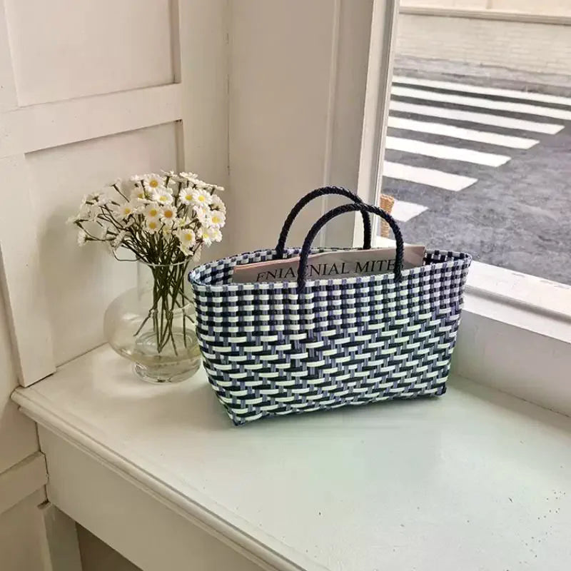 PVC Woven Beach Tote Bag | Boho Large Capacity Basket Bag