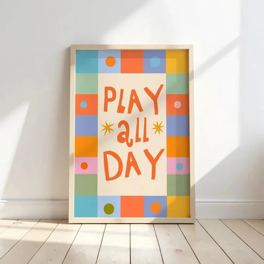 Modern Cartoon Play All Day Canvas Wall Art Print Poster Canvas Wall Art Peaceful Pleasures Health and Wellness G4560 21x30cm Unframed