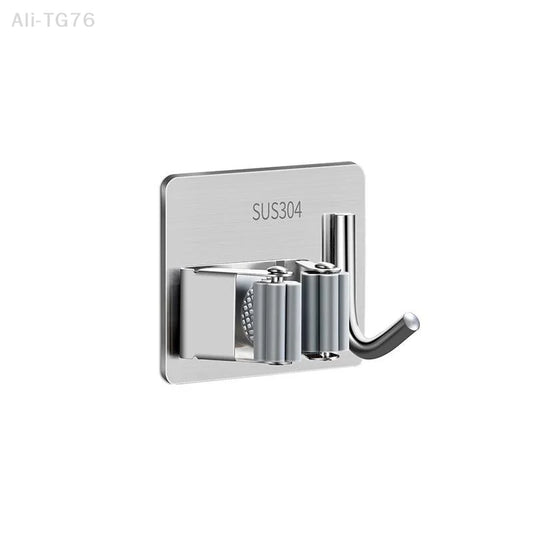 Wall Mounted Mop Holder Clip | 304 Stainless Steel Self-Adhesive Mop Holder Clip Peaceful Pleasures Health and Wellness