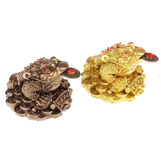Feng Shui Money Frog Toad Coin Resin Ornament | Lucky Fortune Feng Shui Figurine Peaceful Pleasures Health and Wellness
