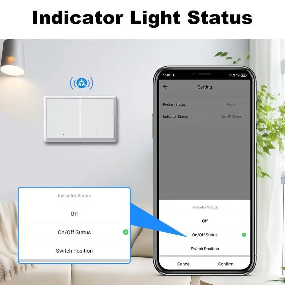 Matter WIFI Smart Switch No Neutral Wire &Neutral Wire Required Wall Button Light Switches 1 2 3 4 Gang Work with Apple Homekit Peaceful Pleasures Health and Wellness