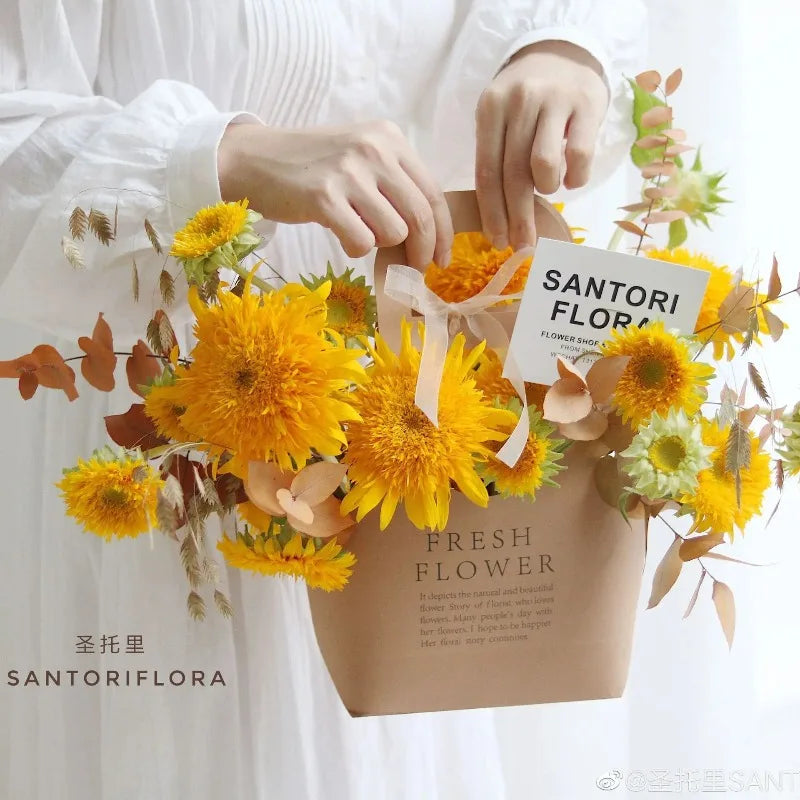 Kraft Paper Flower Bags Waterproof Foldable with Handle | 10–40 Pcs