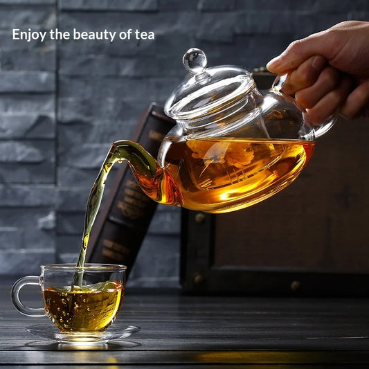600/800/1000ml Heatable Glass Tea Set Filterable Heat-resistant Thickened Glass Teapot High Borosilicate Glass Flower Tea Pot Peaceful Pleasures Health and Wellness