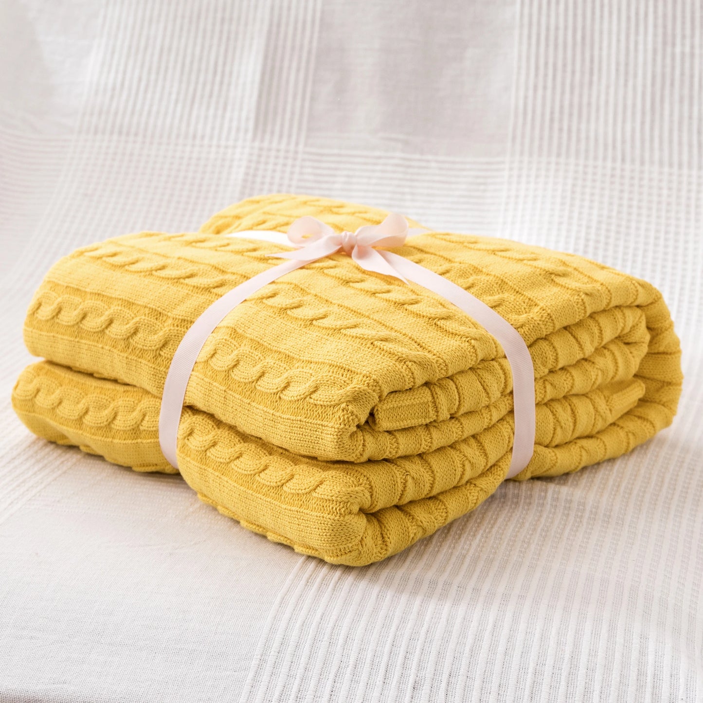 Battilo 100% Cotton Cable Knit Throw Blanket | Sofa & Bed