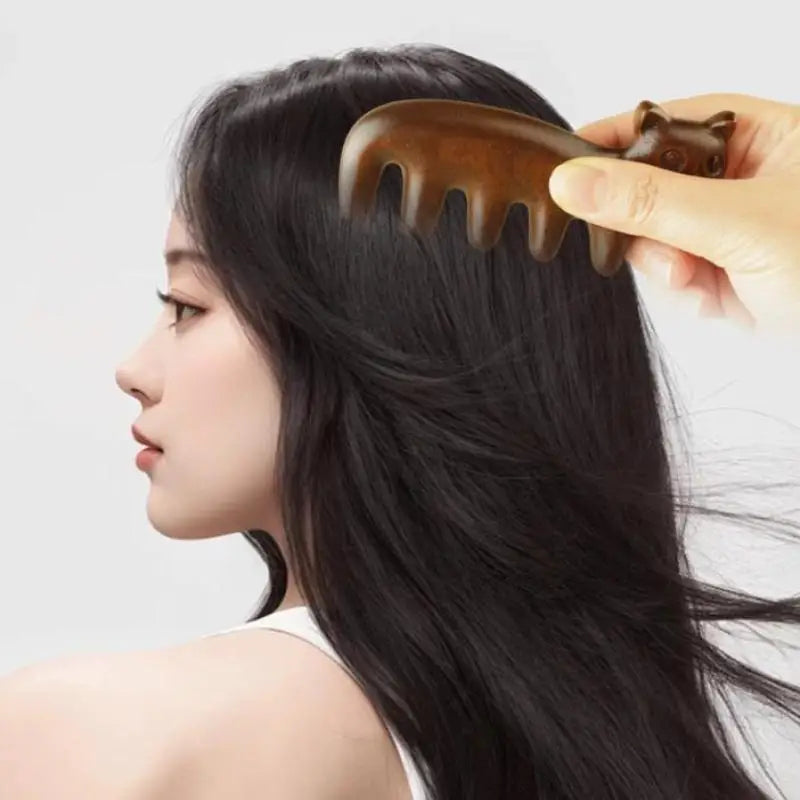 Cat Shaped Sandalwood Comb Scalp Relaxation Acupoint Massager Portable Wooden Handle Five Tooth Comb Anti-static Styling Tools Peaceful Pleasures Health and Wellness