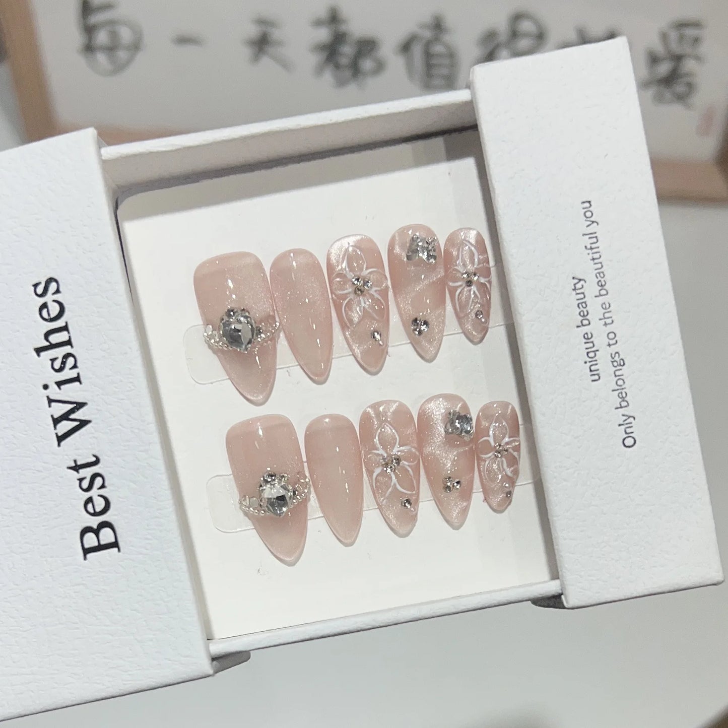 10pcs Handmade French Cat Eye Press on Nails Sweet Light Purple Bow Decor Fake Nails Wearable Korean Cute Ballet False Nails Peaceful Pleasures Health and Wellness M 4