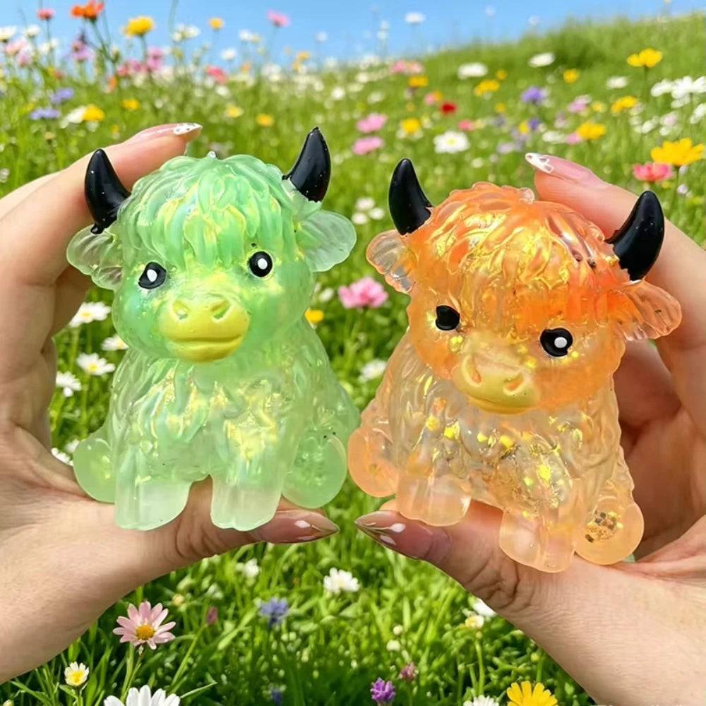 Cute Highland Cow Squeeze Toys Maltose Squishy Glitter Soft Animal Slow Rising Anti Stress Relieve Anxiety Sensory Fidget Toy Peaceful Pleasures Health and Wellness