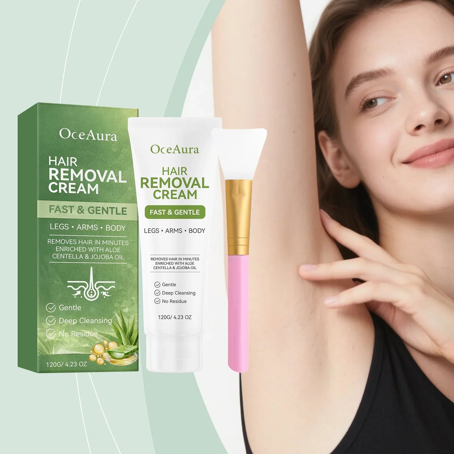 OceAura Painless Hair Removal Cream – Legs, Arms & Underarms