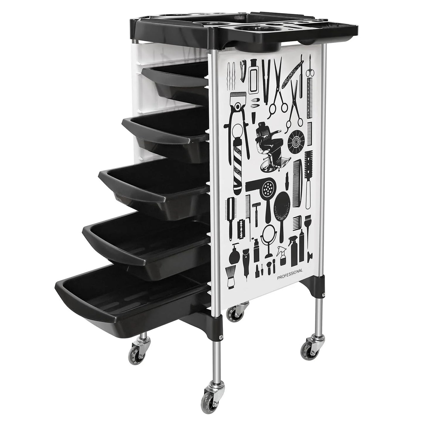 Salon Trolley Cart on Wheels Multifunction 5 Drawer Hair Stylist Rolling Cart Professional Hairdresser Hair Dye Storage Tools Peaceful Pleasures Health and Wellness white