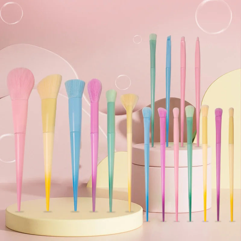 17-Piece Makeup Brush Set in Candy Colored Macaron Shades: Powder Brush, Eyebrow Brush, and More Peaceful Pleasures Health and Wellness