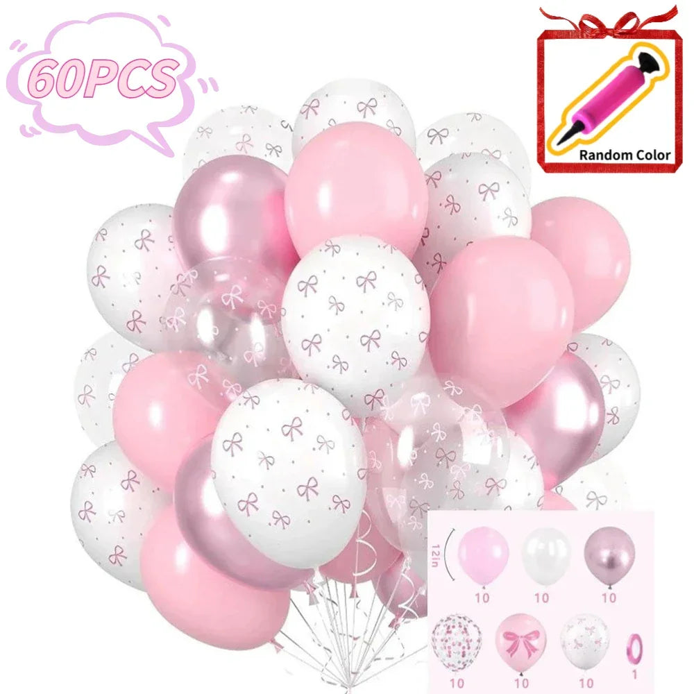 60/35/30pcs Bow Theme Latex Balloons 12 Inches White Pink Bowknot Print, for Girls Birthday Party Baby Shower Wedding Decor Peaceful Pleasures Health and Wellness