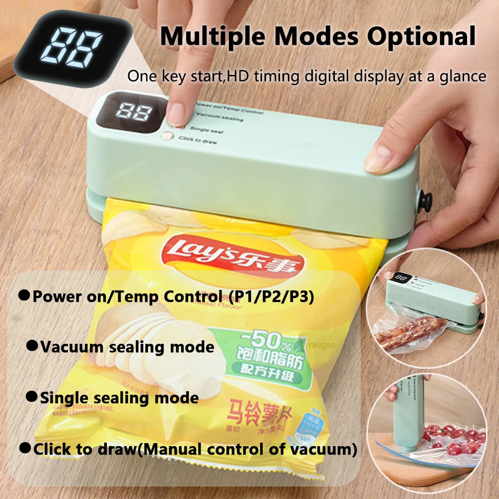 Food Vacuum Sealer USB Rechargeable Package Plastic Bag Mini Heat Sealer Portable Wireless Automatic Food Vacuum Sealing Machine Peaceful Pleasures Health and Wellness