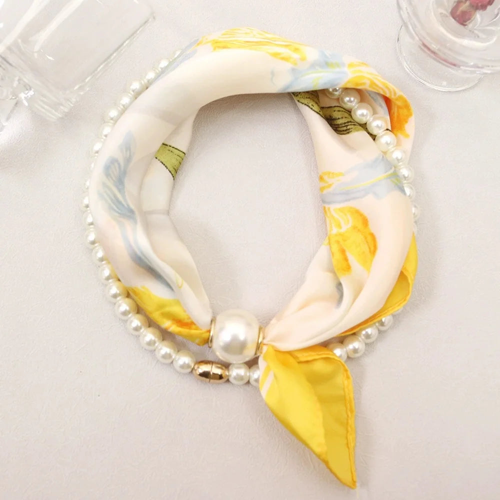 Layered Scarf Necklace with Pearl Chain | Boho Bandana Jewelry