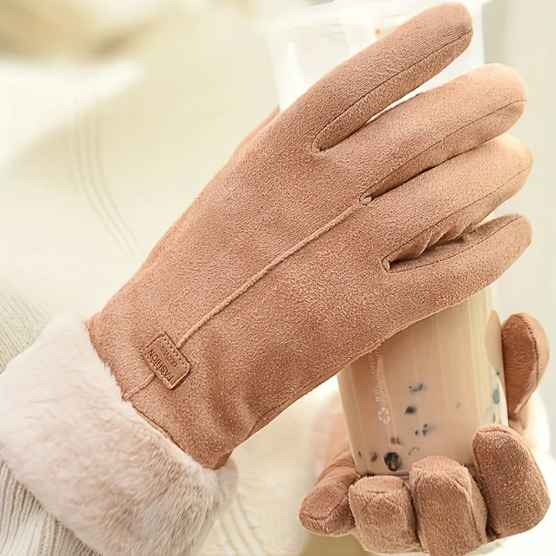 Women's Plush-Lined Touchscreen Winter Gloves – Warm & Stylish