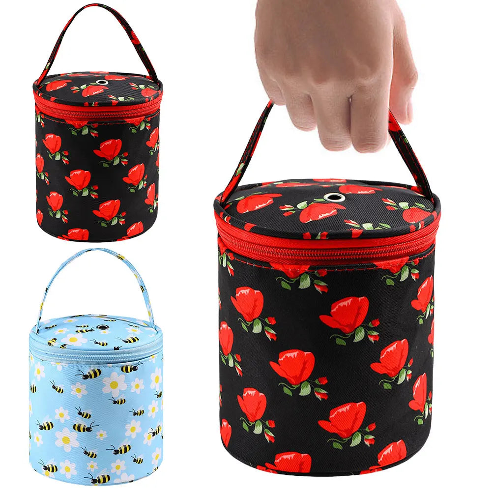 Oxford Yarn Holder Rose Pattern Yarn Storage Tote Bag with Handle Bucket Bag Short Perforated for Hooks Knitting Needles Peaceful Pleasures Health and Wellness
