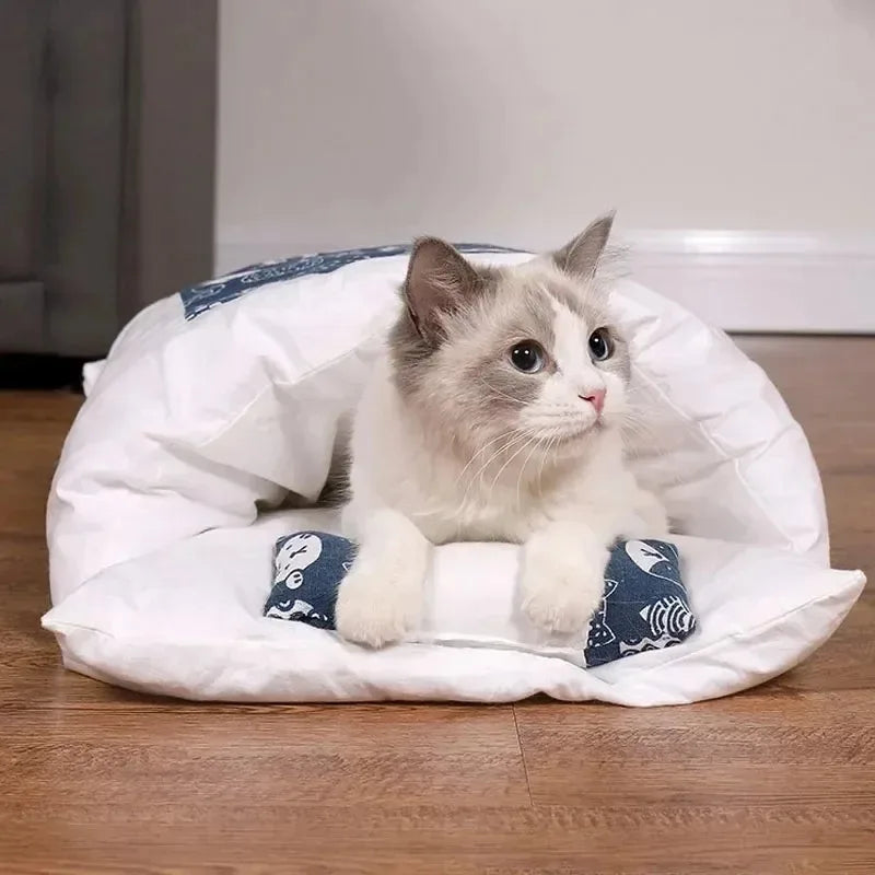 Kawaii Cat Cave Bed | Removable Cover | 100% Cotton | S/M/L