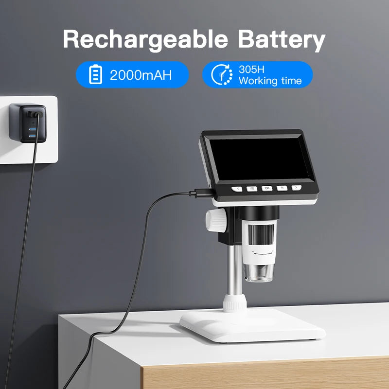 4.3" IPS Digital Microscope 1600X 2MP USB Electron Microscope Professional for PCB Watch Repair Coins Checking Peaceful Pleasures Health and Wellness