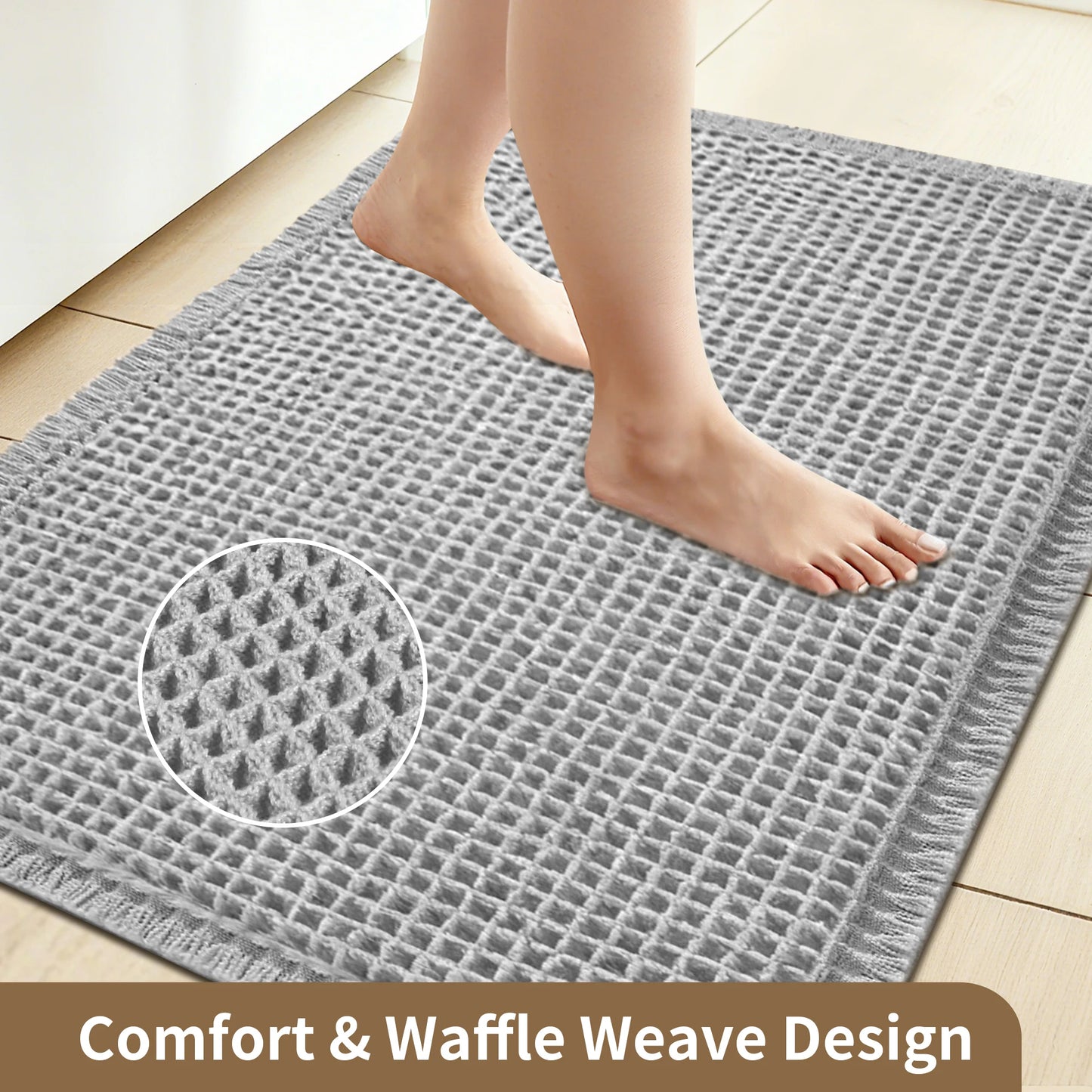 Waffle Bathroom Rugs Boho Bath Rugs Non Slip Washable Absorbent Bath Mats Ultra Soft Shower Mat for Bathroom Floor Tub Carpet Peaceful Pleasures Health and Wellness Grey 43x61CM and 46x77CM