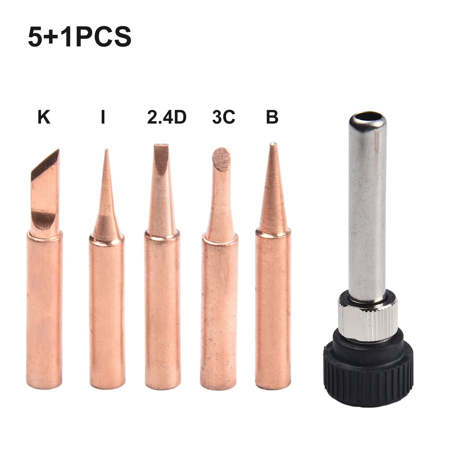 6-Pc Copper 900M-T Soldering Iron Tip Set with Welding Sleeve