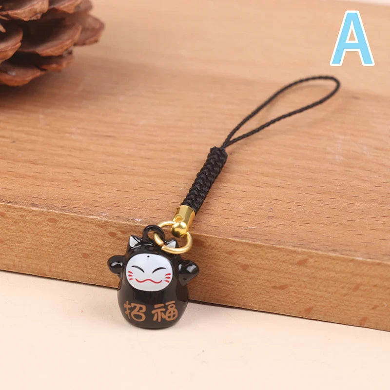Japanese Lucky Cat Copper Bell Keychain & Bag Pendant