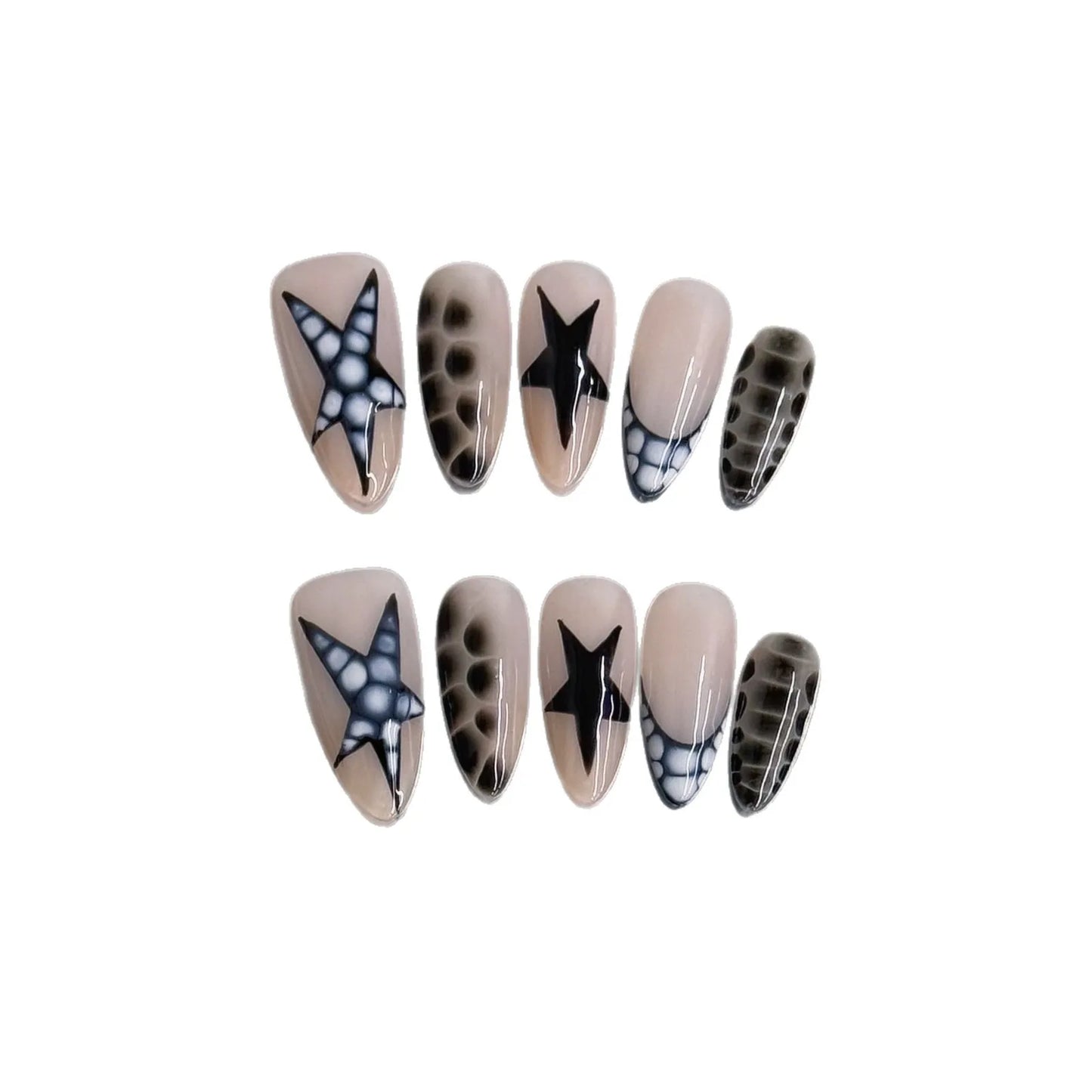 10pcs Handmade y2k Star Press on Nails Crocodile Print French Fake Nail Tips Wearable Reusable Spice Girl Sweet Cool False Nails Peaceful Pleasures Health and Wellness XS