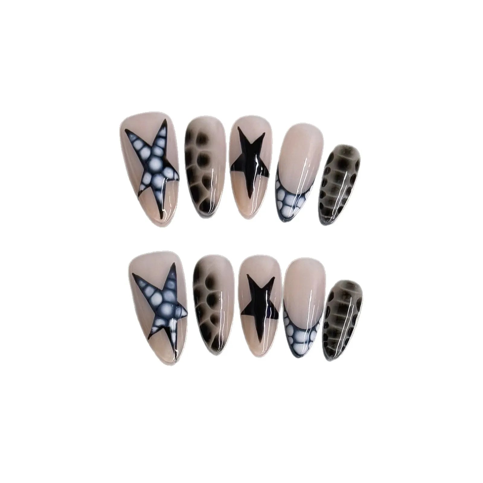 10pcs Handmade y2k Star Press on Nails Crocodile Print French Fake Nail Tips Wearable Reusable Spice Girl Sweet Cool False Nails Peaceful Pleasures Health and Wellness XS