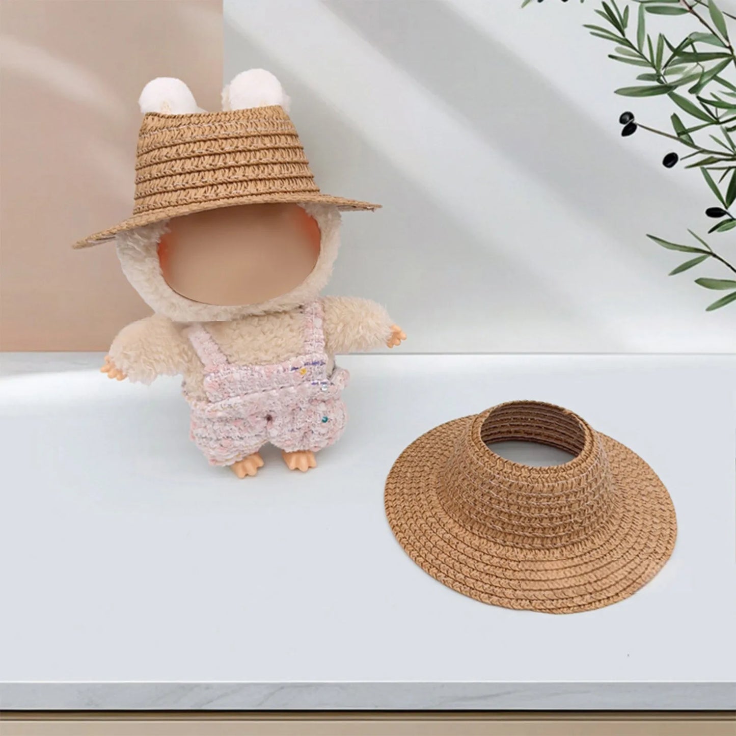 Colored Empty Straw Hat For Ropa Labubu Lovely Little Doll Accessories Cute Hat Decoration Peaceful Pleasures Health and Wellness Coffee One Size