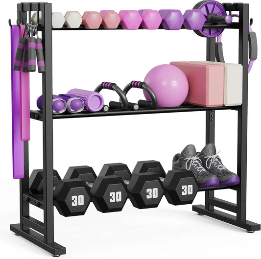 3-Tier Adjustable Dumbbell Rack with Hooks, Extended Base for Home Gym Storage - Holds 450 lb Peaceful Pleasures Health and Wellness United States