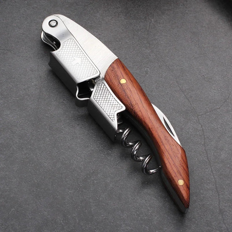 Professional Corkscrew Wine Key with Ergonomic Wood Grip Beer Bottle Opener Multifunction Beer Cap Bottle Opener Kitchen Tool Peaceful Pleasures Health and Wellness Pattern