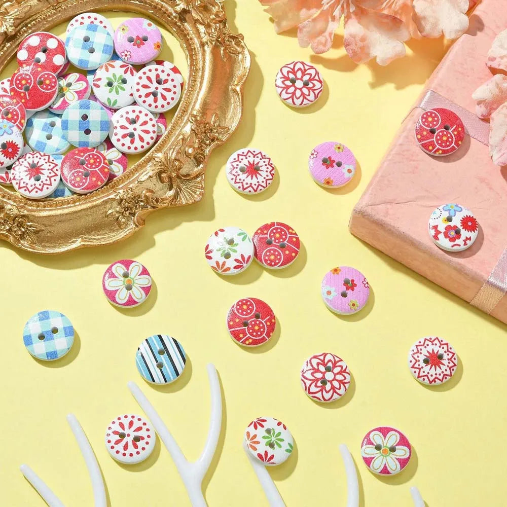 Mixed Flower Wood Buttons for Sewing & DIY Crafts – 50/100pcs