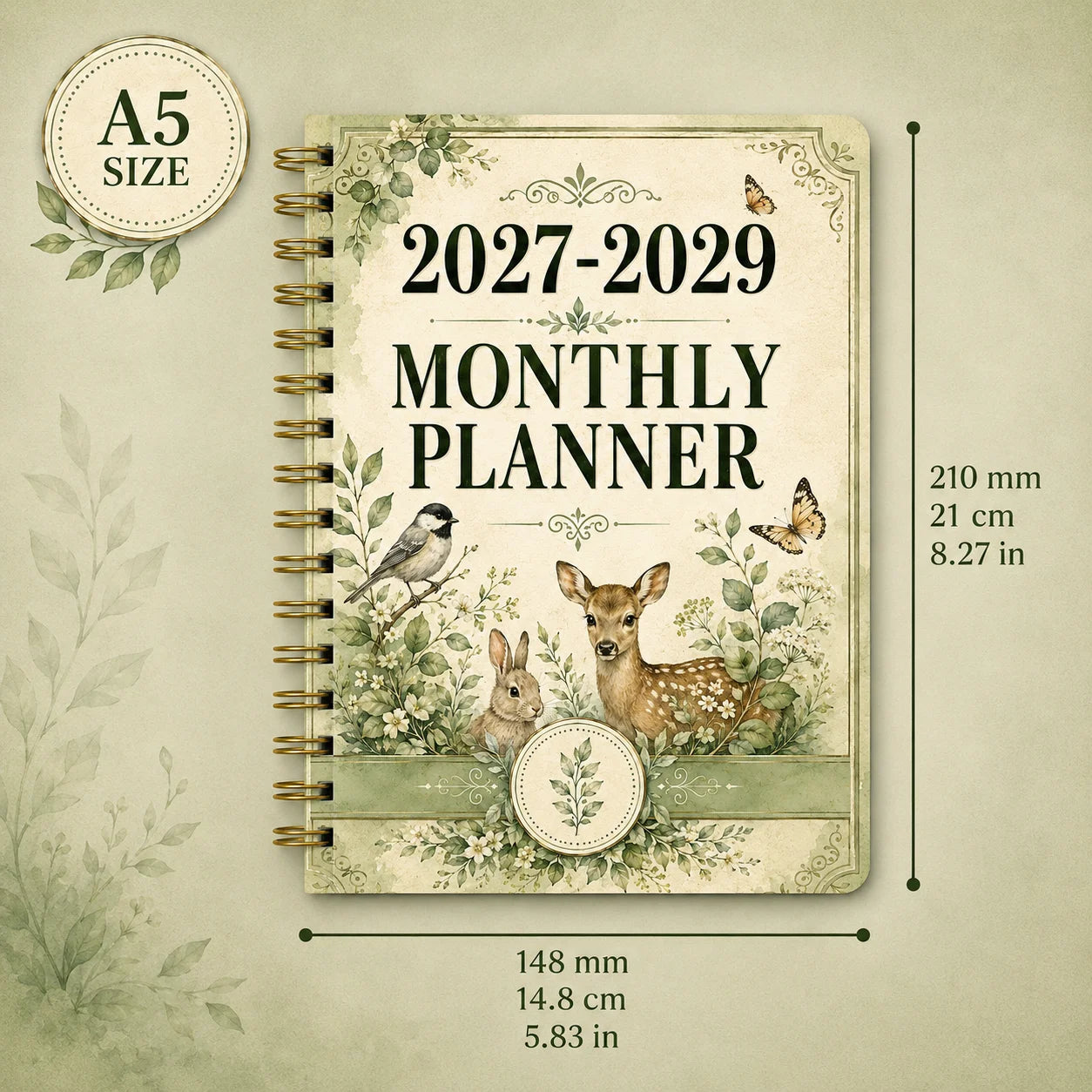2027-2029 Forest Animal Wind Monthly Plan A5 Spiral Binding Schedule