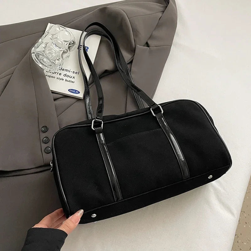 High End Suede Frosted Boston Hand Held Pillow Bag with Large Capacity Commuting Leisure Solid Color Single Shoulder Women's Bag Peaceful Pleasures Health and Wellness Black no pendant