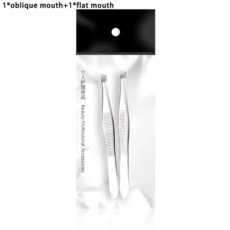 Professional Stainless Steel Eyebrow Tweezers Set – 2 Pcs